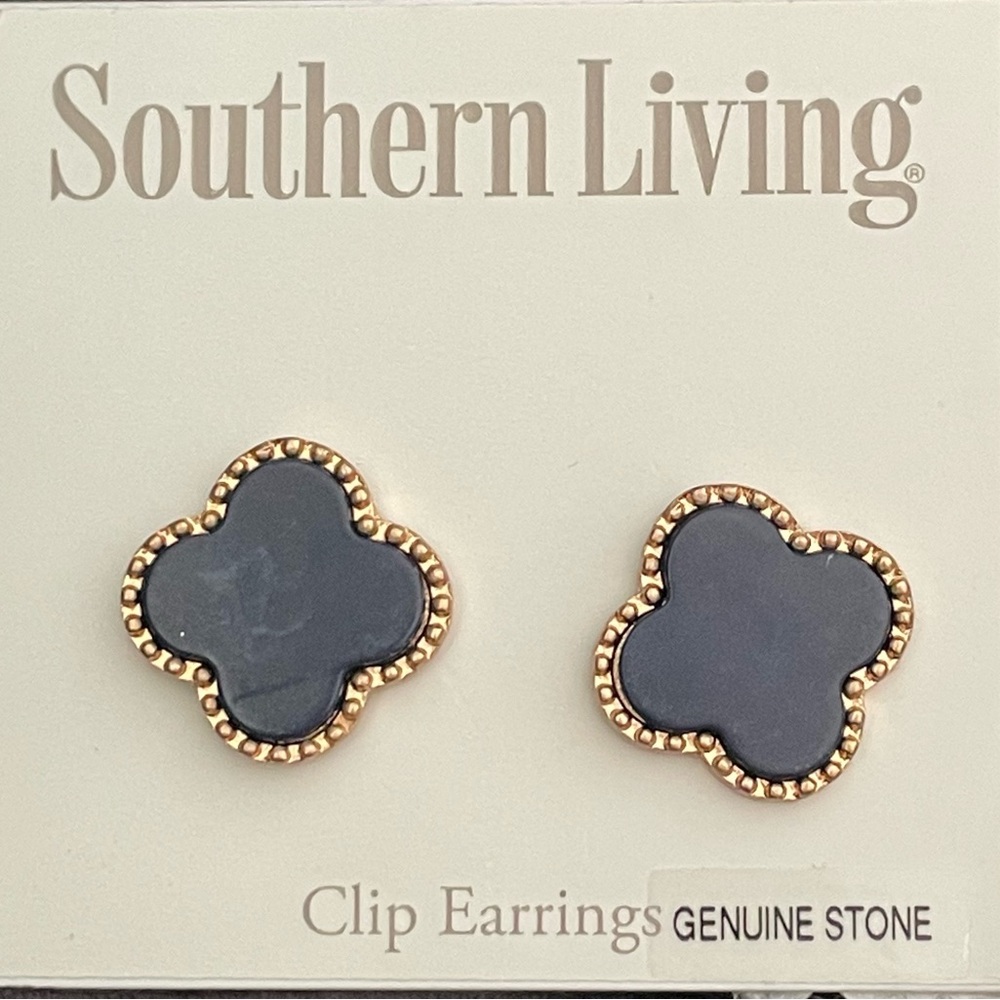 Southern Living Blue Stone Clip Earrings